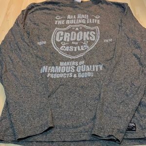 Crooks and Castles Grey Graphic Logo Men's Long Sleeve T-Shirt - SIZE MEDIUM